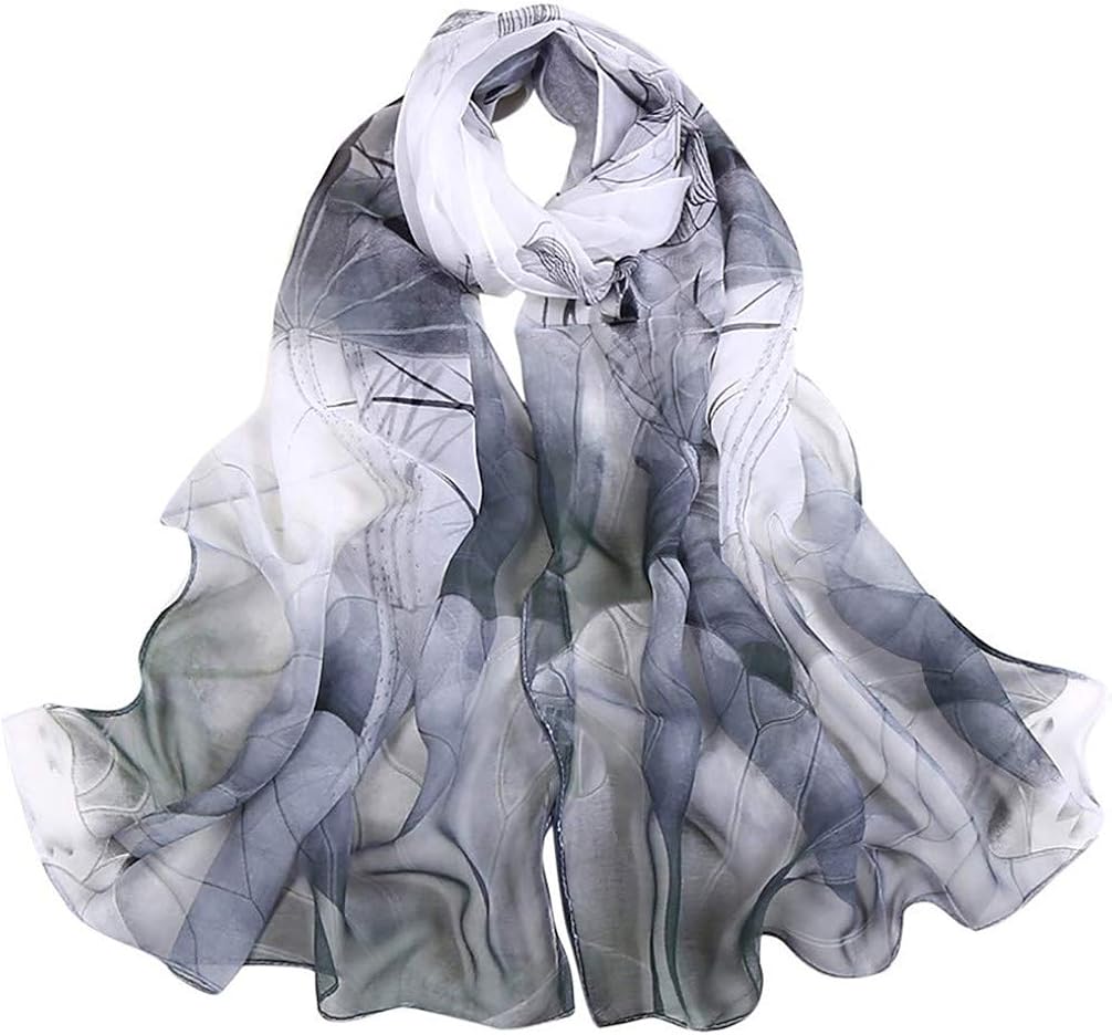 Ladies Chiffon Scarf Lotus Printing Long Soft Chiffon Scarf Beach Thin