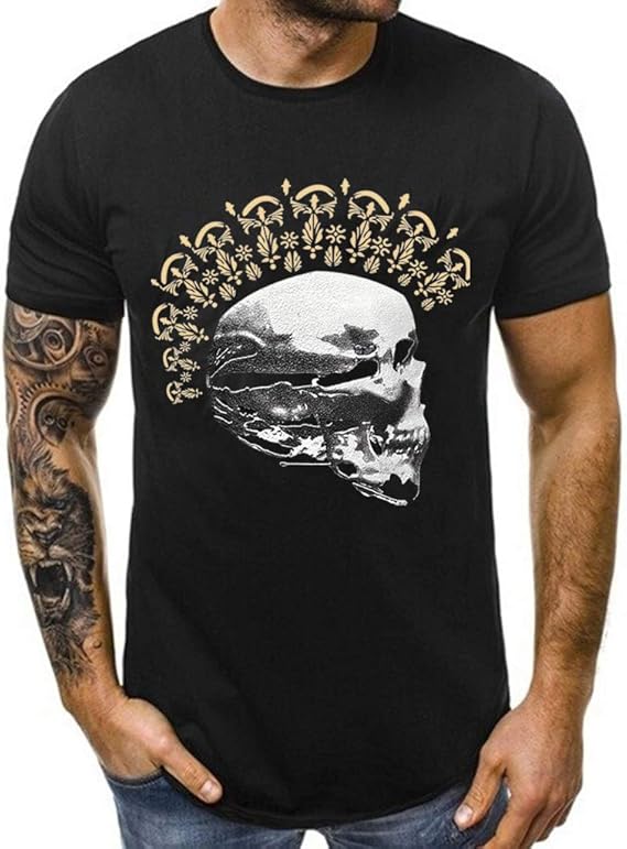 Amazon ボコダダ Vocodada Tシャツ メンズ トップス 上着 オシャレなデザイン Tシャツ 春夏着服 上着 快適 半袖 吸汗速乾 汗染み防止 夏季対応 上質仕様 トップスカジュアル 薄手 きれいめ 丸首 涼しいプリント 通勤 通学 骷髅柄 カッコイイ 男女兼用 Tシャツ