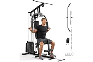 Home Gym Equipment, Multifunctional Home Gym Machine with 100 Lb Weight Stack, All in One Workout Machine with Pulley System 