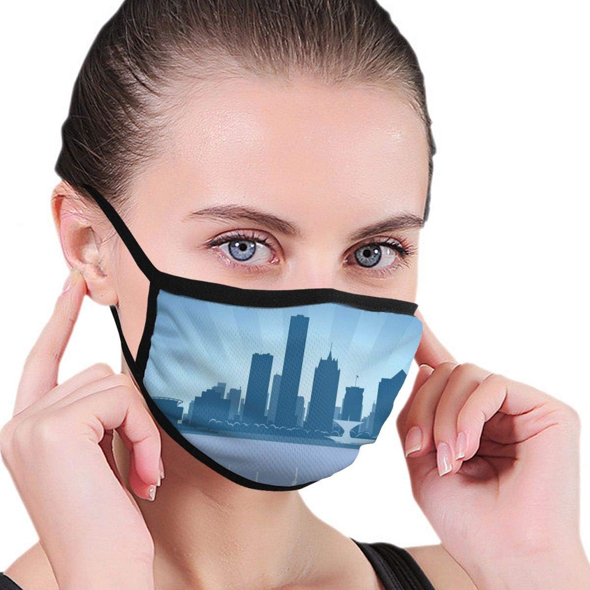 Comfortable Windproof mask，Silhouette Style With Retro Rays Milwaukee Skyline，Printed Facial decorations for Women and Men