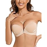Upushall Strapless Bra Push Up Non Slip Deep V Plunge Underwire Bras for Women Super Padded Add 2 Cups