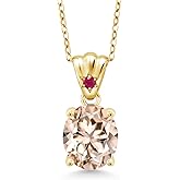 Gem Stone King 3.24 Ct Oval Peach Morganite Red Ruby 18K Yellow Gold Plated Silver Pendant