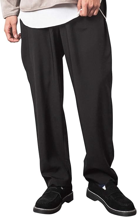 Amazon ワイドパンツ メンズ 大きいサイズ 黒 タック テーパード ゆったり 無地 リラックス ロング お洒落 オシャレ 韓国 ファッション 人気 ロングパンツ 通販