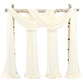 Showgeous Wedding Arch Draping Fabric Ivory Chiffon Fabric Drapes | 4 Panels 28in x 20ft, Chiffon Wedding Arch Drape, Arbor Drapery, Sheer Backdrop Curtains for Ceremony Reception Party Decor