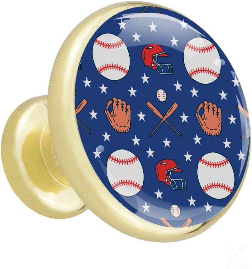 Baseball Bat Gloves 4 Pieces Drawer knobs Gold Round Solid Metal knobs