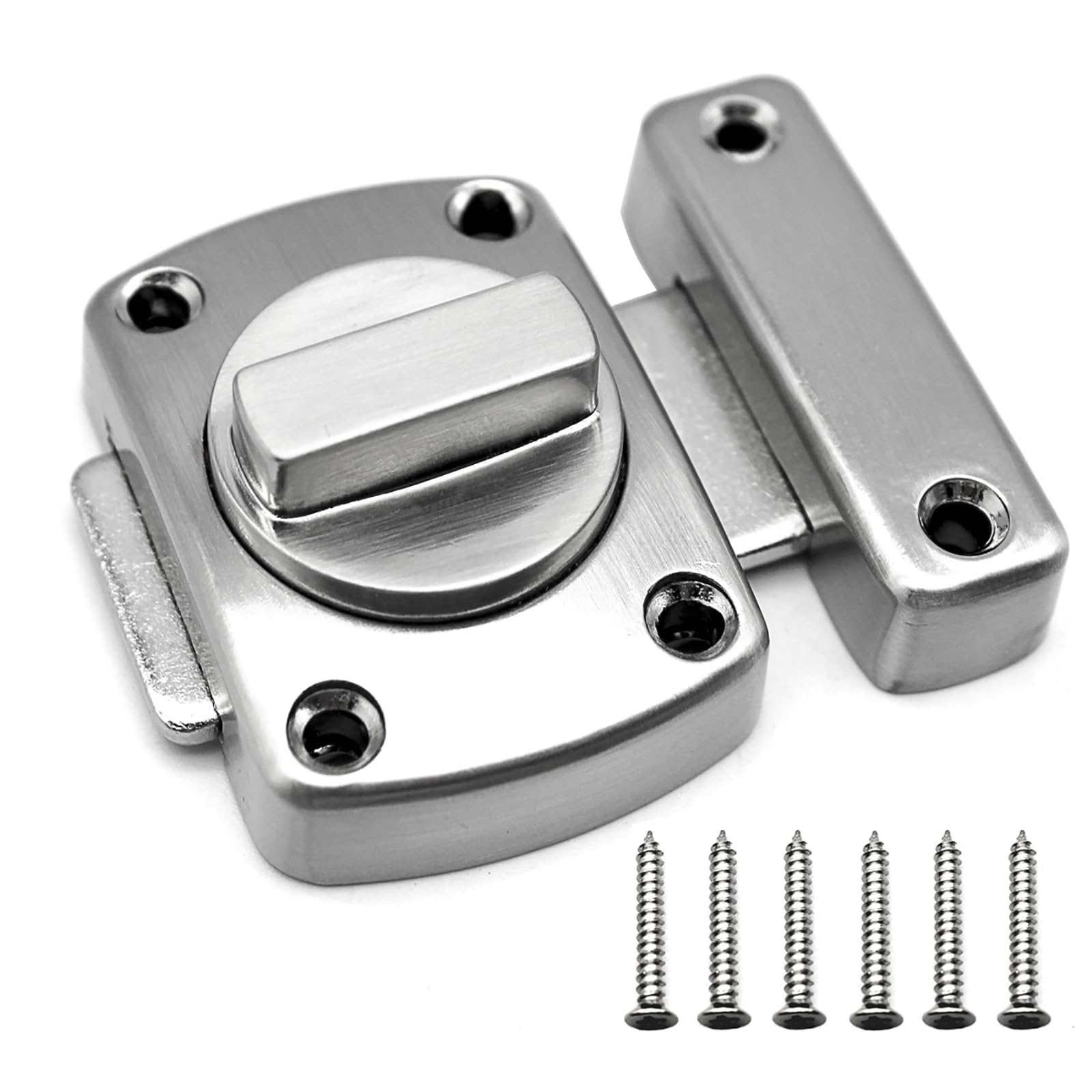 BuxiuGK 1Pcs Door Bolt Rotate Bolt Latch Gate Stainless Steel Lock with 6 Screws for Door Latch for Bathroom Cabinet Door - Silver
