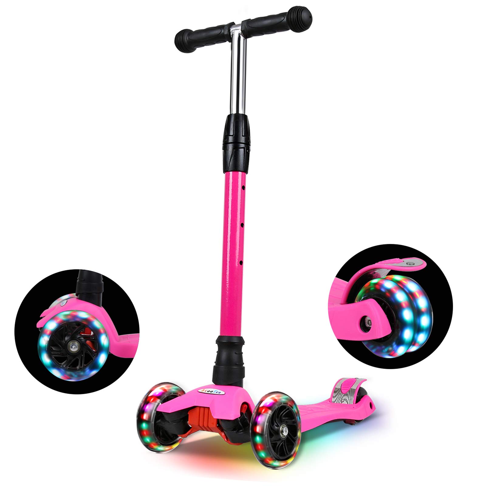 IMMEK Kids Scooter - 3 Wheels Kick Scooter for Children Girls & Boys Age 3-12 Year with Adjustable Height, LED Flashing Wheels, Anti-Slip Deck, Max Weight Load 50 kg (Pink)