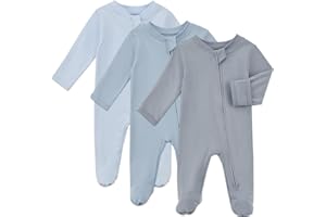 Aablexema Baby Organic Cotton Footed Pajamas Zip Up Preemie Newborn One Piece Long Sleeve Onesie Pjs