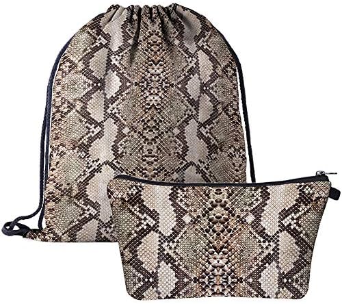 BABALI Drawstring Backpack 3D Print Backpack Travel Gym Bags (Snake Skin)