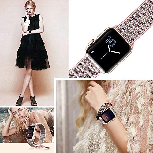 Easy Watch Sport Loop Band, Fastener Adjustable Closure Wrist Strap Lightweight Breathable Nylon Replacement Band for Apple Watch Nike+, Series 3/2/1, Sport, Edition (38MM, Pale Pink & Pink Sand) - Thumbnail 2
