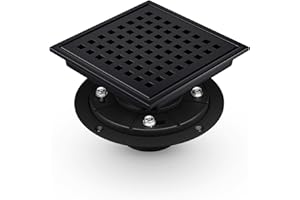 Merranox 6 Inch Square Shower Drain, Black Shower Drain with Flange, Stainless Steel High Flow Shower Drain kit, Floor Drain with Removable Grid Cover