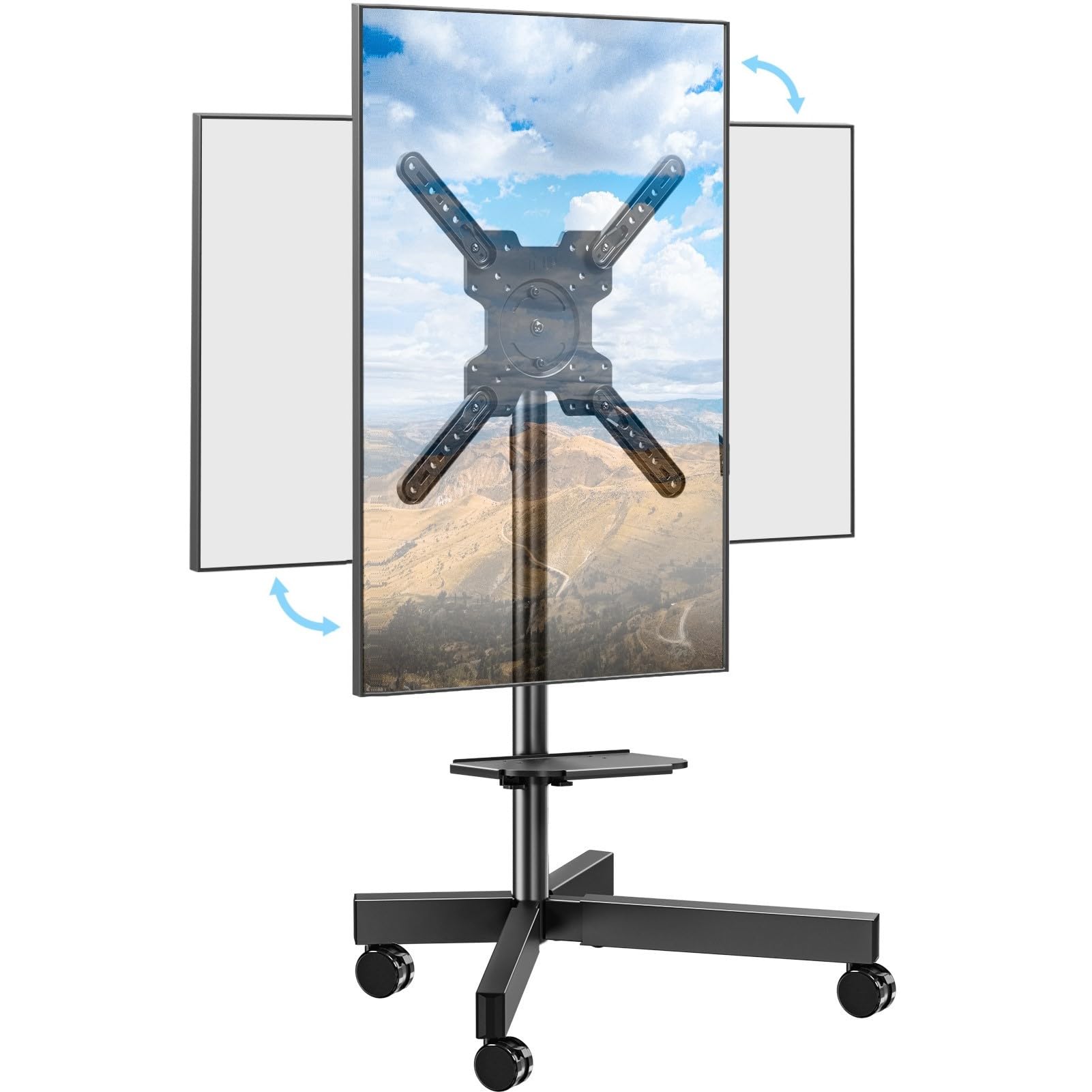 Photo 1 of ELIVED Rolling TV Stand for Most 23"-60" TVs, Mobile TV Cart 90° Rotation Landscape to Portrait, Height Adjustable Floor TV Stand with Extendable Base, Max VESA 400x400mm, Up to 77 Lbs, YD2114B