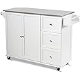 GLACER Kitchen Island Cart on Wheels, Rolling Kitchen Cart with Stainless Steel Countertop, Rolling Kitchen Island for Kitchen, Dining Room, Restaurant, 53 x 18 x 36 inches (White)