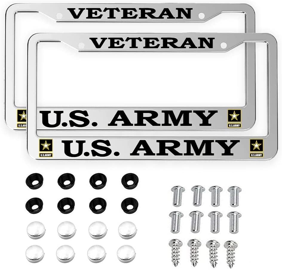 Photo 1 of 2 PCS for US Army Retired License Plate Frames,Matte Black Aluminum Veteran License Plate Holder License Plate