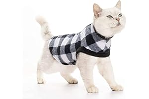 EXPAWLORER Plaid Cat Sweater - Pet Clothes Cat Puppy Vest Warm Fleece Hoodie for Cats, Fall and Cold Winter Coat Pullover Design, Buffalo Checked Sweatshirt Clothing Also for Small Dogs