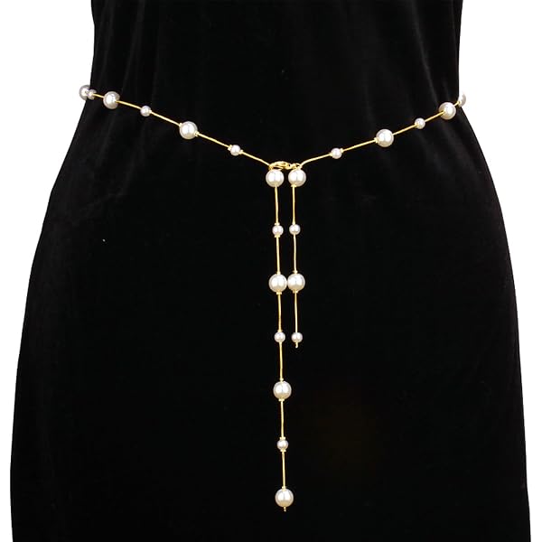 Amazon.com: Pearl Belt for Women Pearl Waist Chain Body  display picture 1
