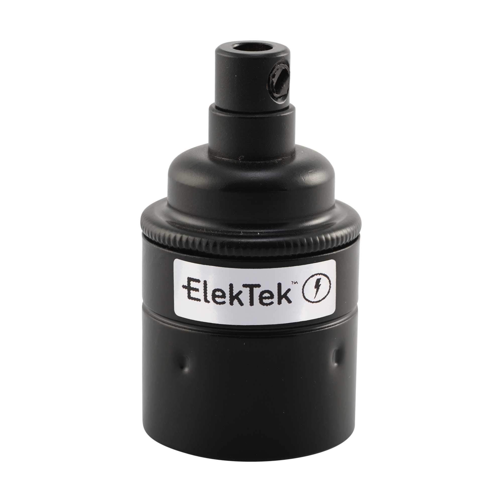 ElekTek ES E27 Plain Skirt Lamp Bulb Holder With Pendant Cord Grip - Jet Black