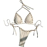 WDIRARA Women's Two Piece Bikini Set Halter Triangle String Bikini Swimsuit