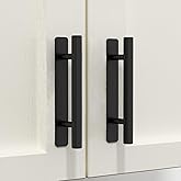 HOMOTEK 4 Pack Self-Adhesive Sliding Closet Door Handles Instant Self-Stick Cabinet Drawer Handles, Stick-On Kitchen Cabinet Pulls Furniture Handles- 5 Inch, No-Drill, Black