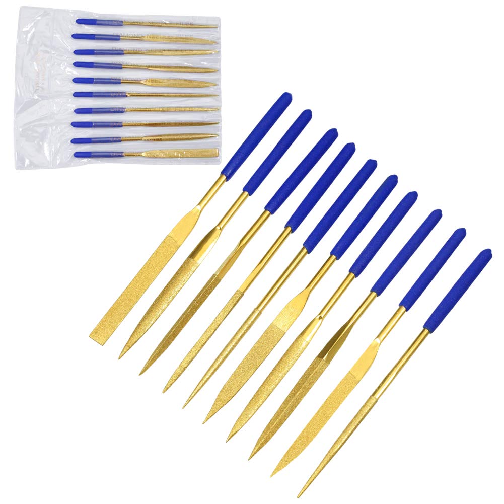 SOEEDWOX 10 Pcs Precision Diamond File Set Diamond Needle File Set Titanium Coated Diamond File Set Tools for Soft Metal Wood Guitar Ceramic Filing Jewelry Making and Plastic
