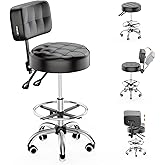 YJHome Rolling Stool, Rolling Stools with Wheels Foot Rest, Backrest Adjustable Height, Heavy Duty 400lbs Weight Capacity, Salon Spa Tattoo Massage Office Swivel Stool Chair (Black)