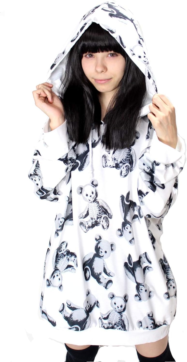 Amazon Co Jp Bear All Over Pattern Pullover Hoodie Skeleton Teddy Long Sleeve Drug Honey Large Size Unisex Unisex Whites Clothing Accessories