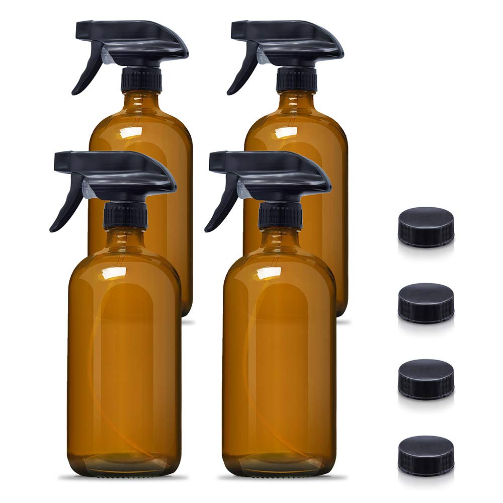 16 oz Empty Amber Glass Spray Bottles, Refillable Container for Essential Oils, Cleaning Products, or Aromatherapy, Durable Trigger Sprayer w/Mist and Stream Settings-6 Pack : Beauty