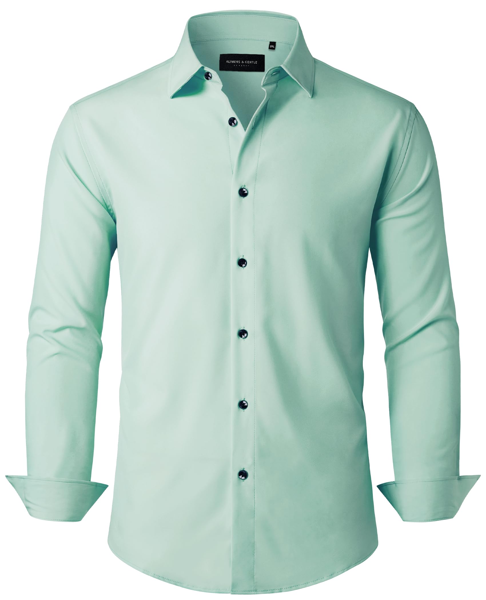 Photo 1 of Alimens & Gentle Mens Dress Shirts Long Sleeve Contrast Button Down Shirt for Men Business Formal 4-Way Stretch Wrinkle Free Turquoise Green- size s 