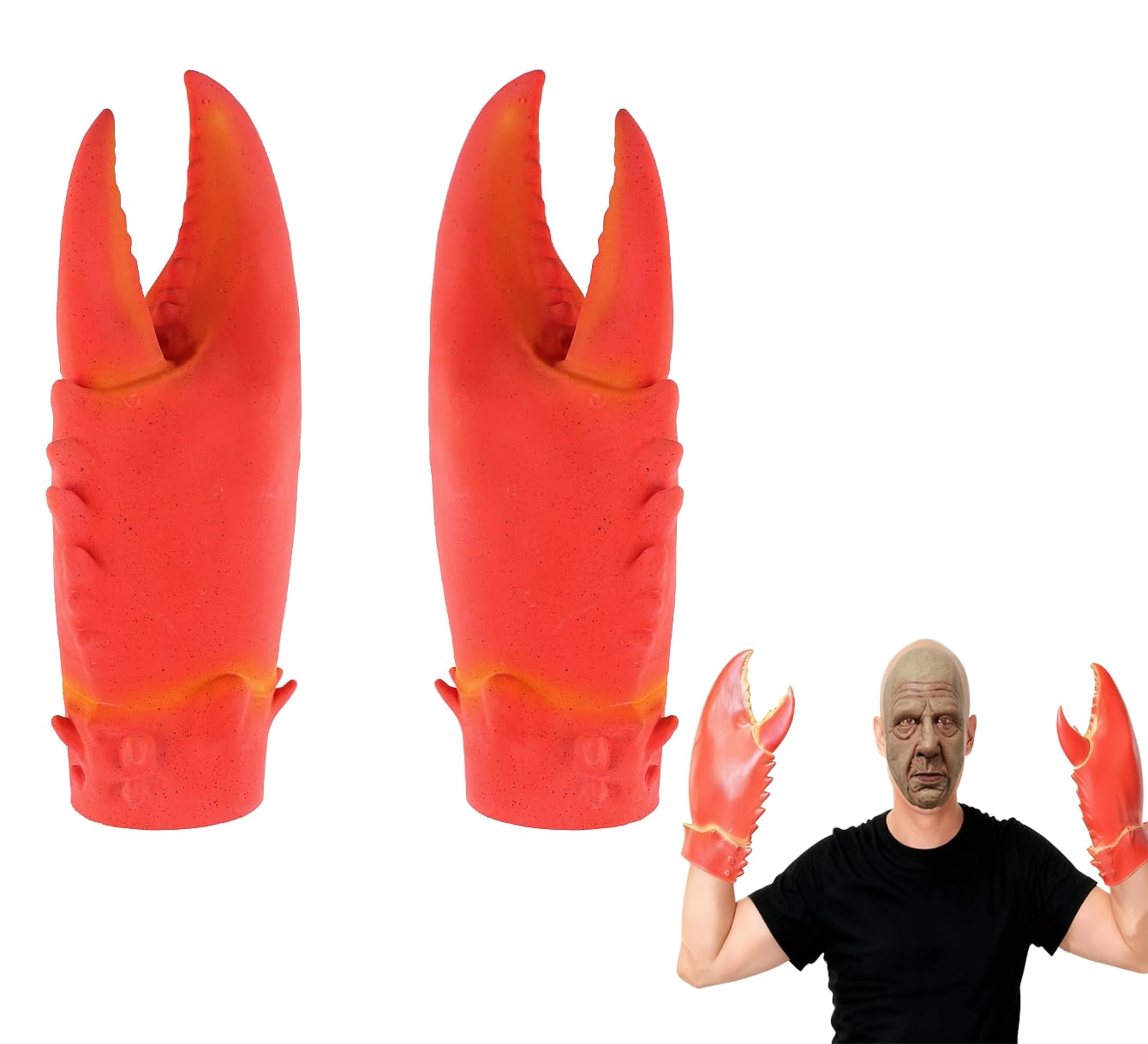 JNGUOSICN Funny Lobster Crab Claws Gloves Latex Giant Lobster Hand Weapon Prop Crayfish Pincer Gloves Full Finger Latex Large Realistic Glove for Halloween Cosplay Animal Dress Up Costume