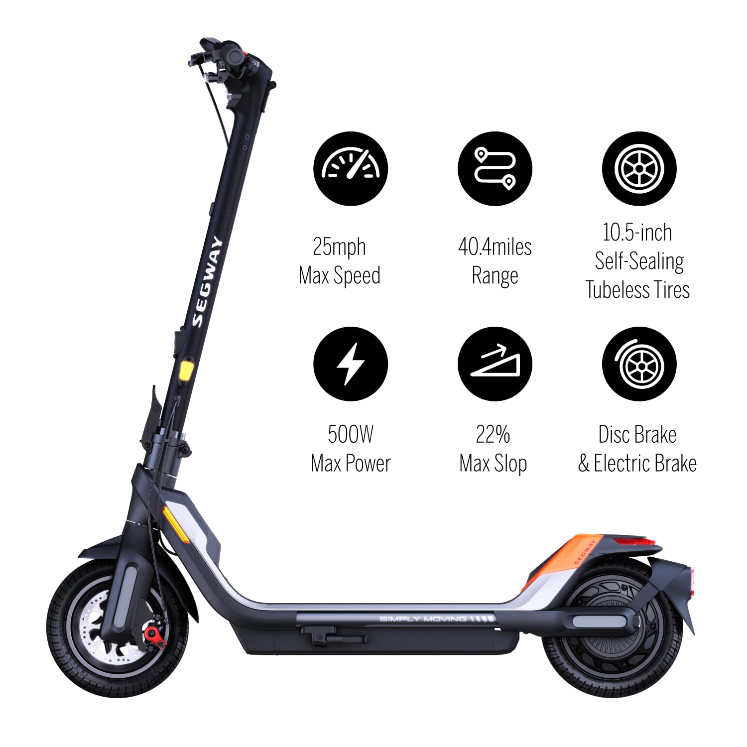 Segway Ninebot P65 Electric Scooter - 500W Motor, 40.4 Miles Long Range & 25 Mph, w/t 10.5