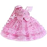 IDOPIP Toddler Baby Girls Birthday Dresses Asymmetric Tulle Tutu Pageant Wedding Flower Girl Dresses Bowknot Princess Gowns