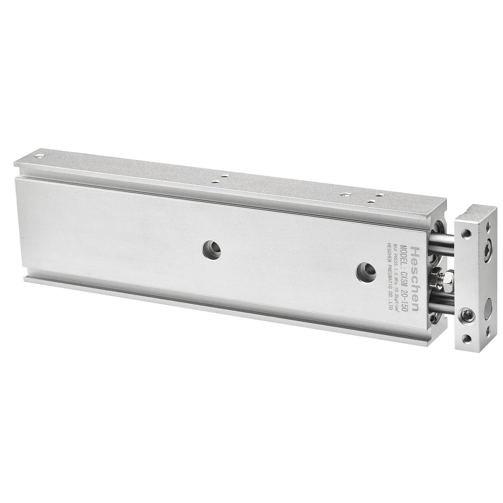 Heschen Dual Aluminum Air Cylinder CXSM 20-150 Guide Rod Plate Double Rod Guided Pneumatic Slide Bearing Cushioned 20mm Bore 150mm Stroke Double Acting