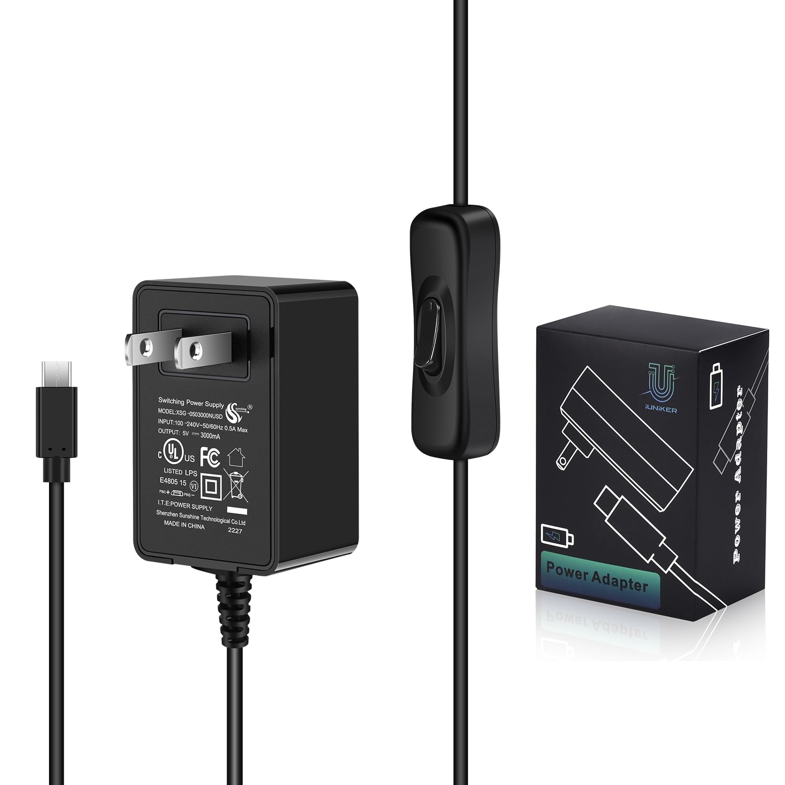 [5V 3A UL Listed] iUniker Power Supply for