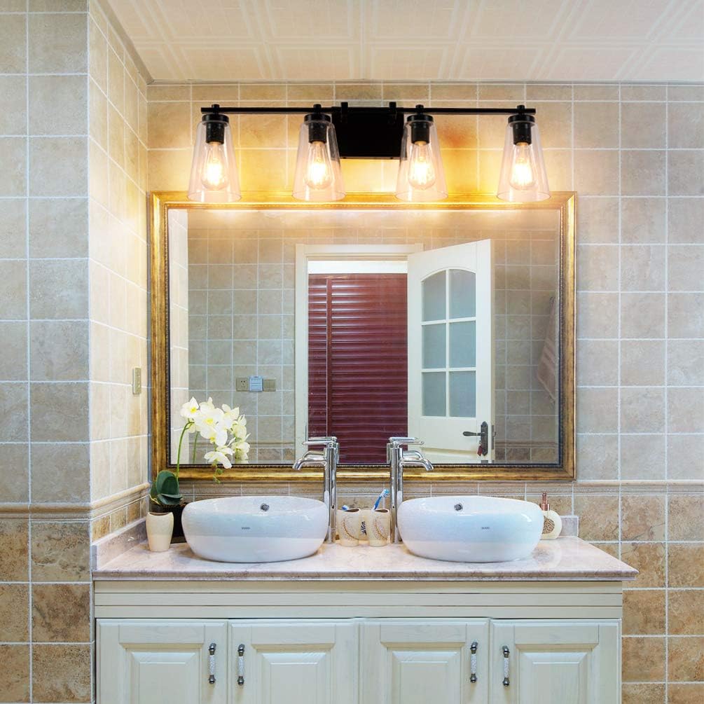 Aipsun Industrial Bathroom Vanity Light Black Vintage Bathroom Lighting Fixtures Vanity Light Fixtures for Bathroom 4-Light (Not Include Bulb) - - 