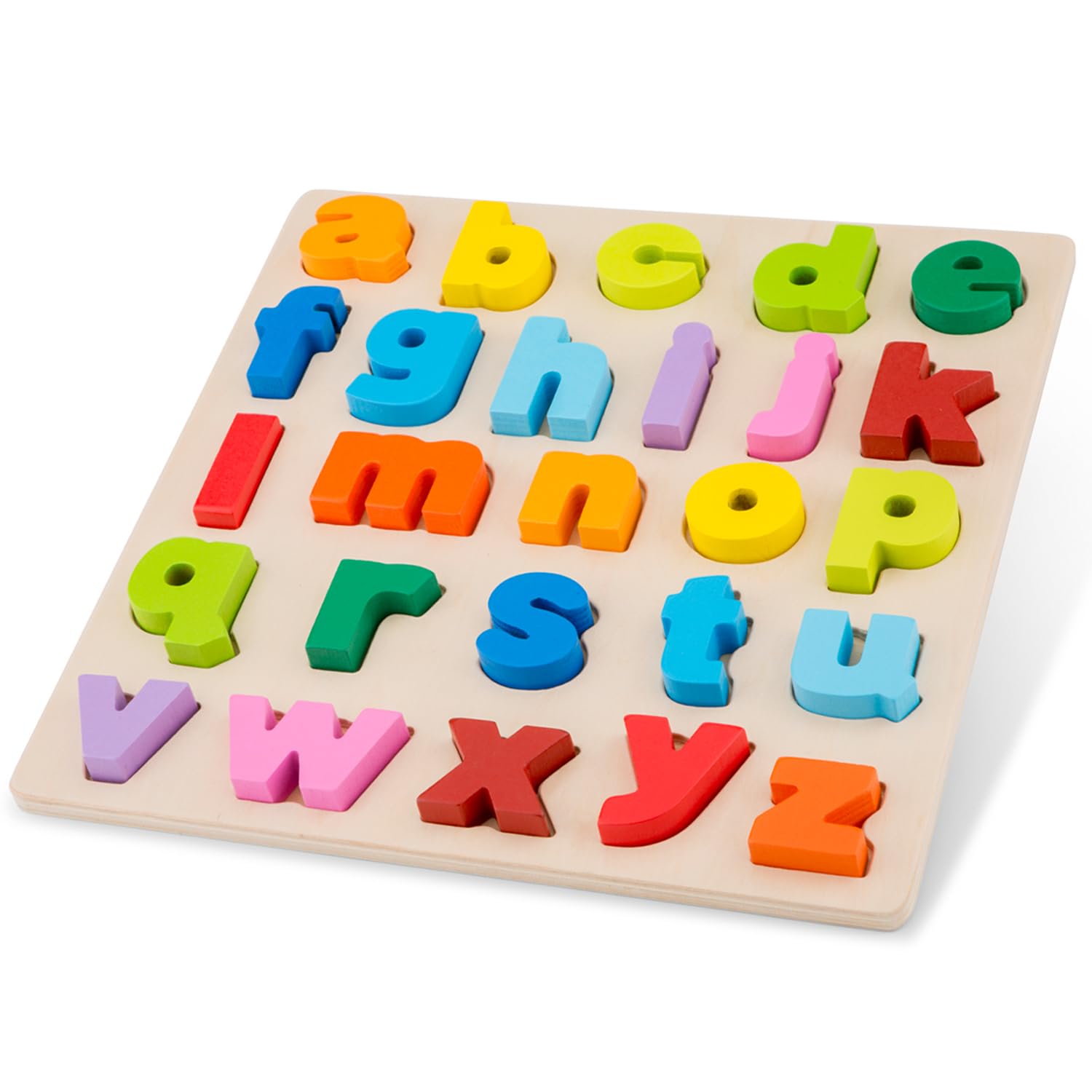 Woet® Alphabet Puzzle Lowercase A to Z, Wooden Toy, Montessori ABC Learning, Preschool Literacy, Color Recognition, Shape Matching, Fine Motor Skills, Hand Eye Coordination, Gift, Age 2 Years +