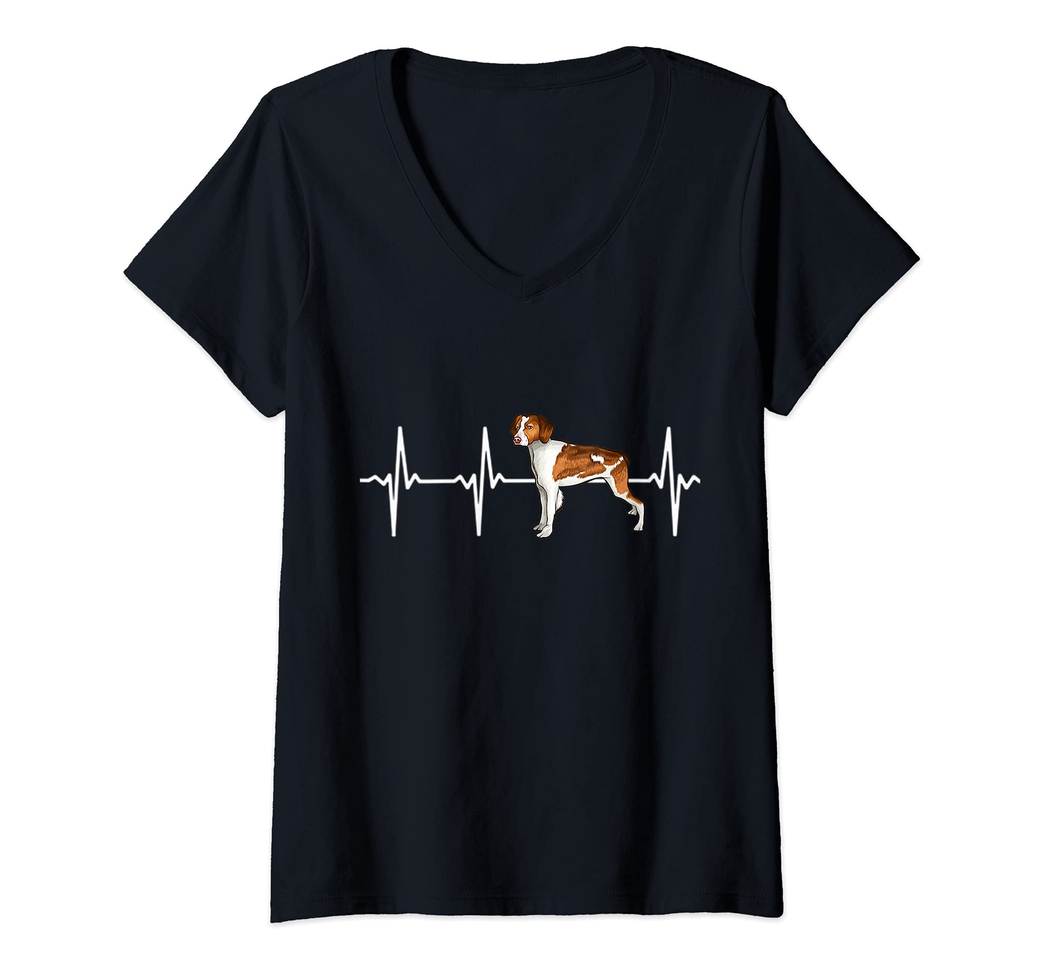 Womens Brittany Heartbeat Love My Dog V-Neck T-Shirt
