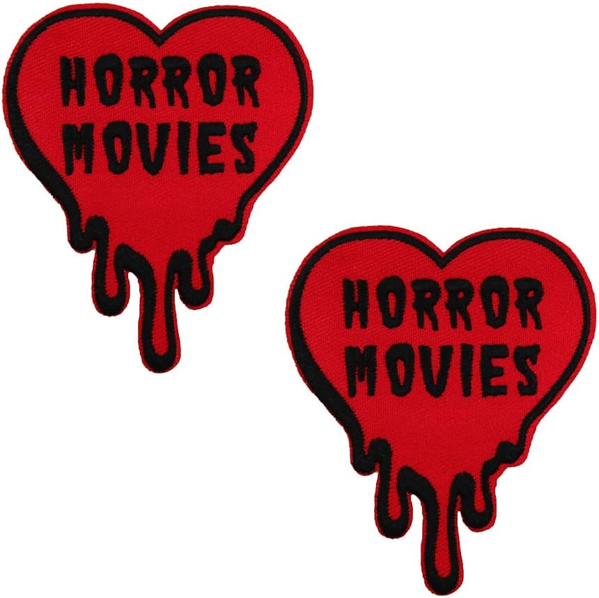Mixed Media - I Love Horror Movies Heart Halloween Embroidered Iron On Patches