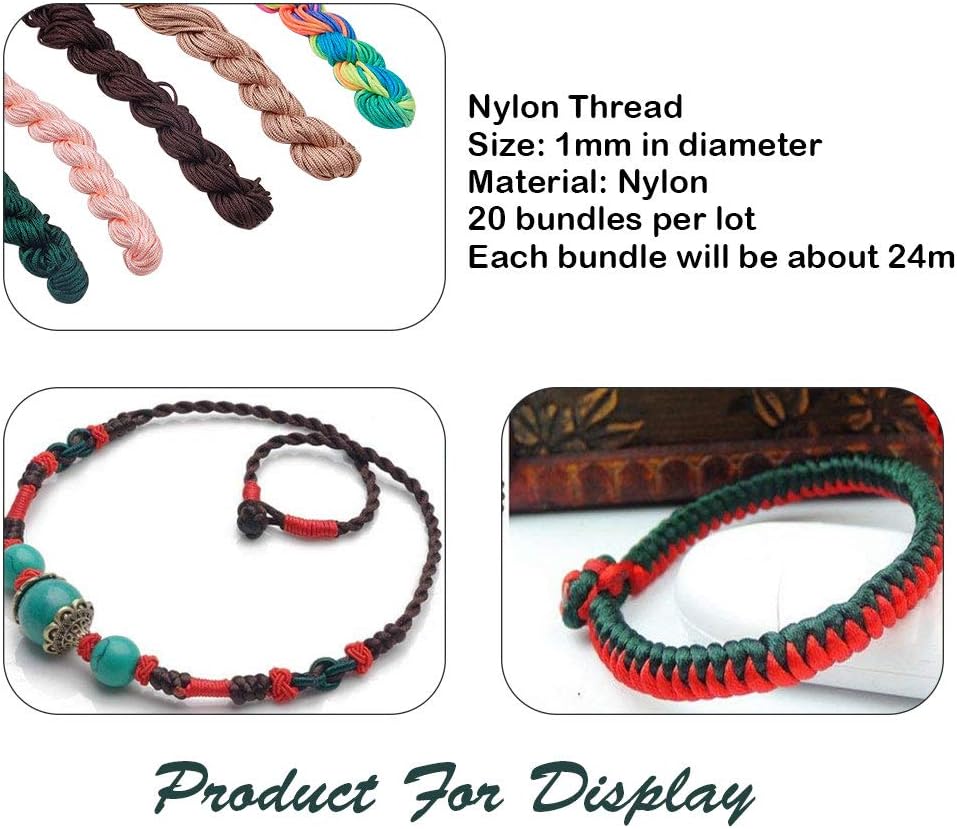 PH PandaHall 480 Yards Nylon Thread for Bracelets 20 Color Chinese Knotting Cord 1mm Nylon Cord Braided Beading String Blinds Lift Cords for Macrame Friendship Bracelet Hair Decor Christmas Ornament - Image 3
