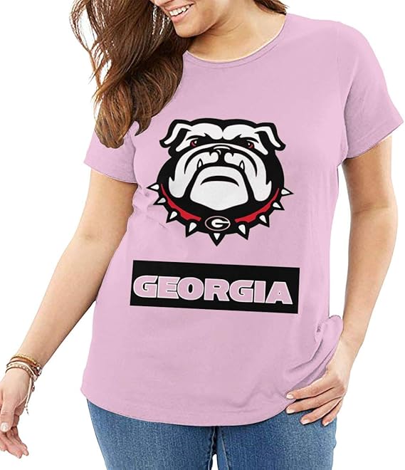 Georgia Bulldogs Women's Tee Tops Loose Fit Plus Size Cotton T-Shirt Oversize Shirt (XL to 6XL 