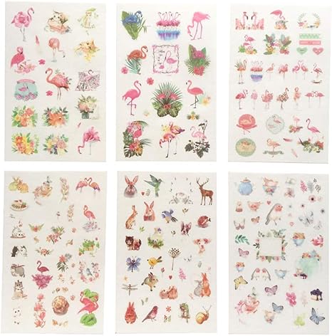 Amazon Co Jp Fablcrew ステッカー フラミンゴベニヅル スーツケース日記本手帳シール 6枚 ラベル かわいい インテリア ウォールペーパー 剥がせる ウォールステッカー 背景飾り ホーム キッチン