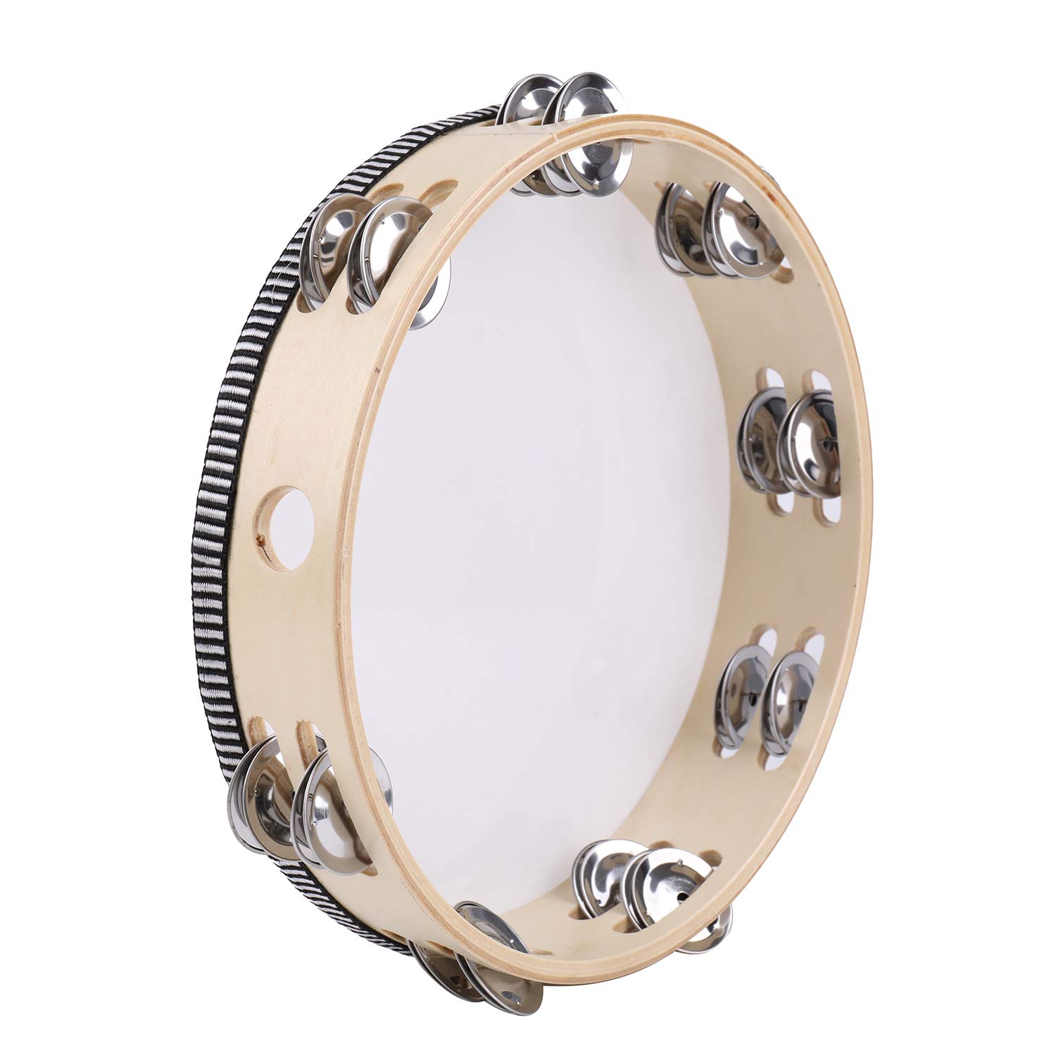 Photo 1 of Tosnail 10 Inches Handheld Wooden Tambourine - Double Rows 16 Pairs Jingles