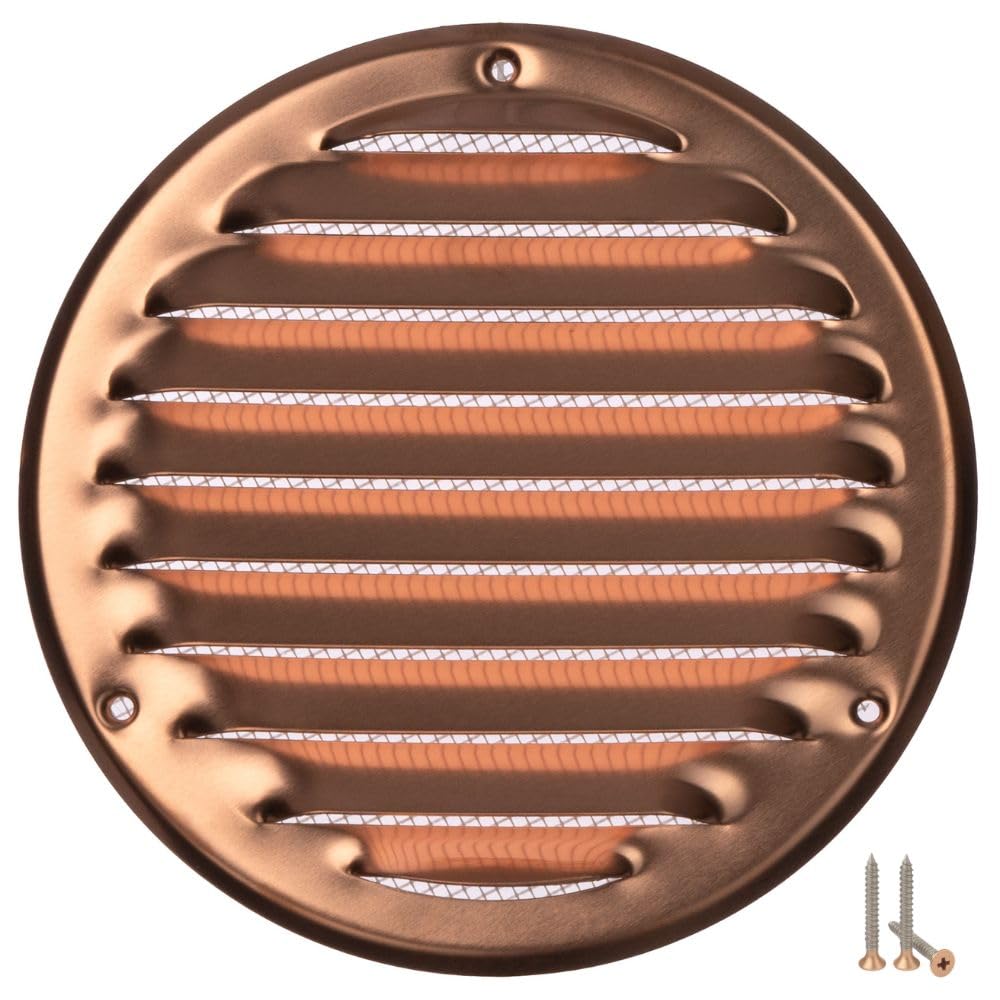 LIRAST 125mm Vent Cover Copper - 5 inch Wall Vent Cover with Insect Mesh - Round Ceiling Soffit Vents - External Vent Cover - Metal Ventilation Grilles - Air Vent Covers for Walls