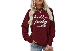 AODDUZZA Hello Forty Est 1986 Sweatshirts for Women 40th Birthday Shirt Casual Long Sleeve Crewneck Pullovers Top (Burgundy,L
