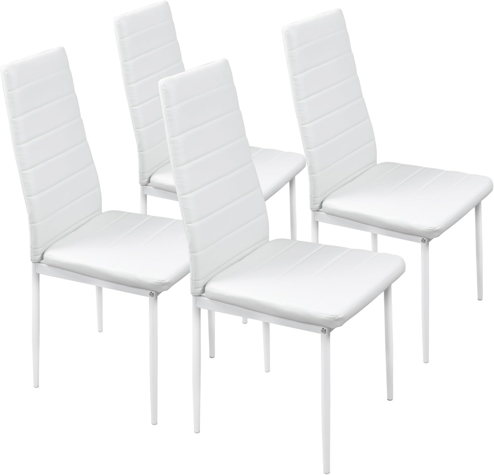 FAYEAN Dining Kitchen Chair High Back Foam Padded Seat with Steel Frame Heavy Duty for Home Kitchen Room Furniture,Set of 4(White)