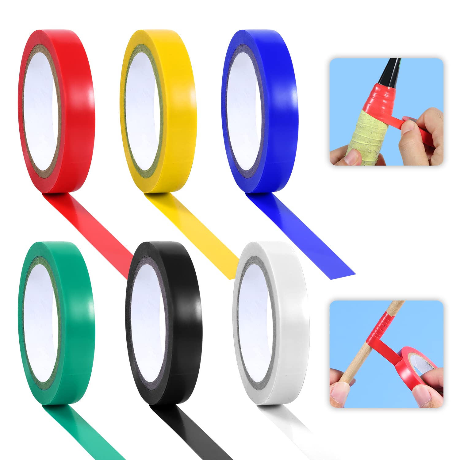 6 Rolls Drum Stick Tape Wrap, 0.4in x 10.9yd PVC Non-Slip Drumstick Grips Tape Wrap Badminton/Tennis Racket Tape Wrap in Assorted Colors Drumstick Accessories for Drummers (6 Colors)