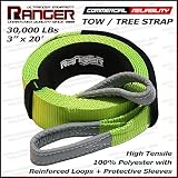 Ranger 3" x 20' Tow Strap Tree Saver Winch Recovery Heavy Duty Reinforced Loops + Protective Sleeves 30,000 lb Breaking Capacity 13.6 Tons