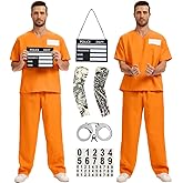 Slivomi Prisoner Costume Men Orange Prisoner Jumpsuit for Halloween Costume Prison Inmate Outfit Jail Uniform