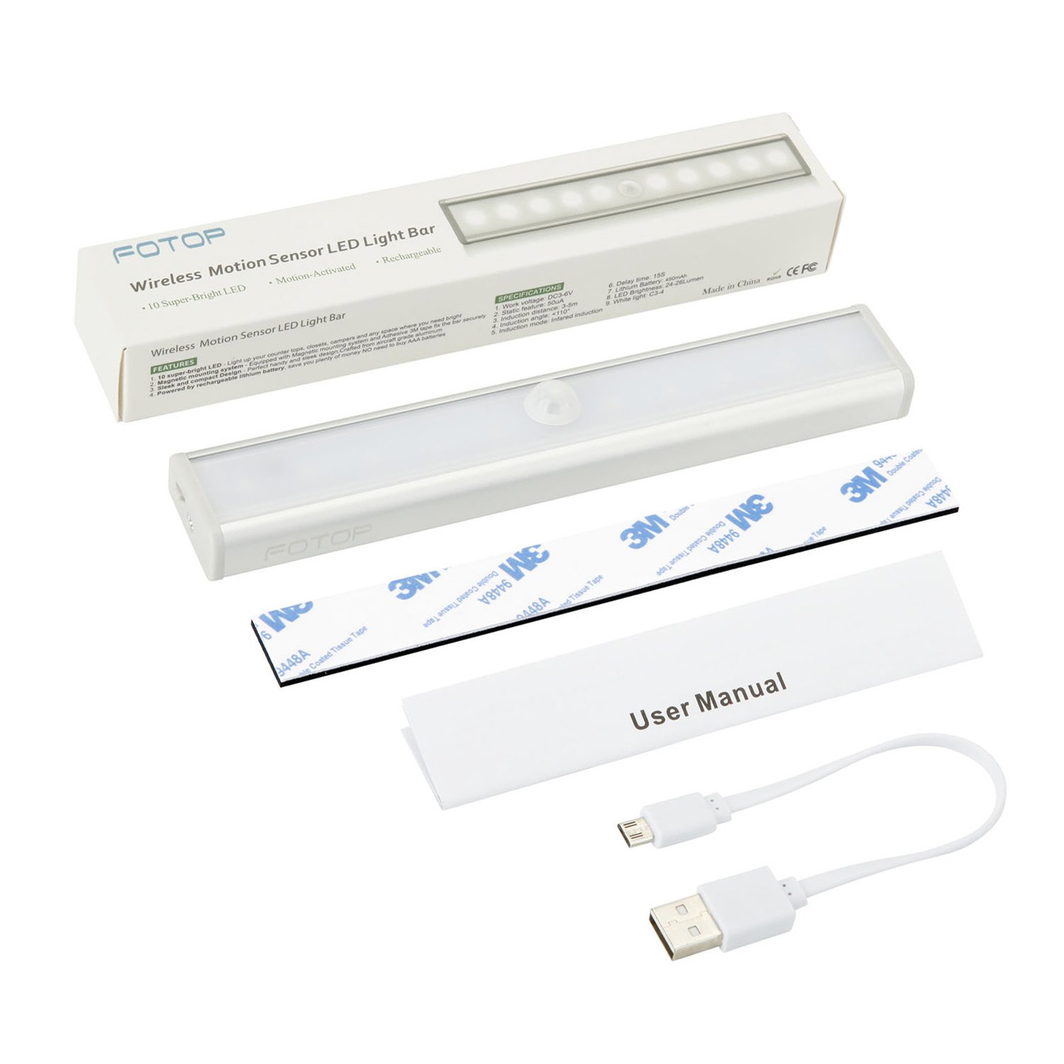 2 PACK Rechargeable Motion Sensor Closet Light, Wireless Motion Sensor Light for Cabinet,Stairs,Storeroom,Wardrobe,Campers with Magnet Strip Stick on Anywhere