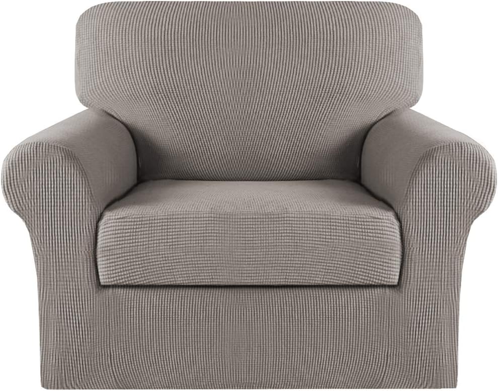 Turquoize 2 Piece Stretch Sofa Covers Chair Cover Couch Covers Slipcovers Including Base Cover and Individual Seat Cushion Covers, Thick Jacquard Customized Fitting (Small, Taupe): Kitchen & Dining