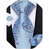 DiBanGu Mens Tie Set Silk Solid Paisley Necktie and Pocket Square Cufflinks Classic Formal Ties for Men Wedding Party